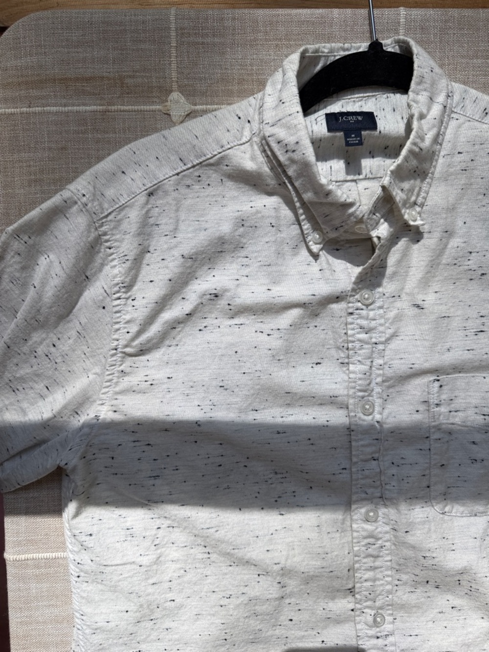 J. Crew Men’s Speckled Cream Button-Down Shirt with Black Flecks